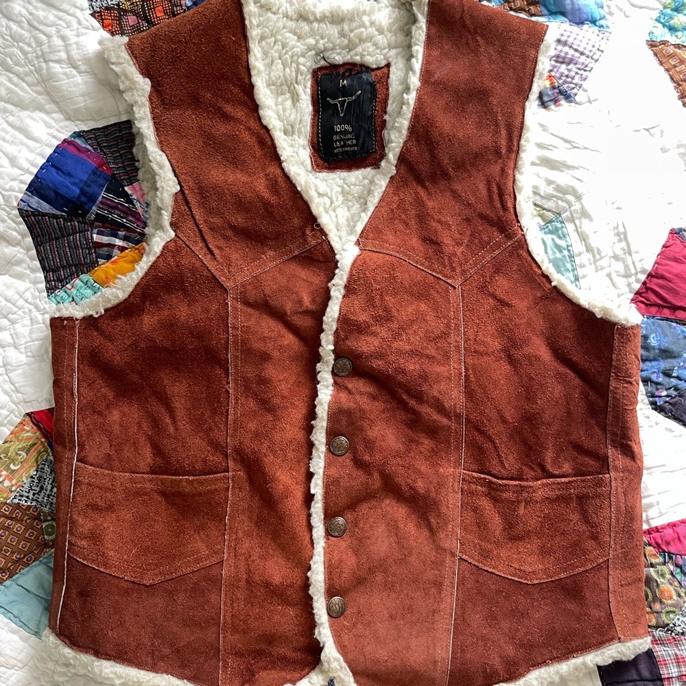 Vintage Brown Suede Vest with faux shearling Lining